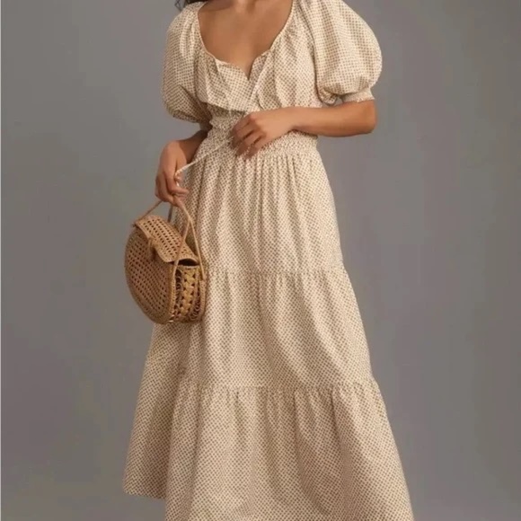 Anthropologie Somerset Maxi Dress Puff Sleeve in Neutral Size Small - Picture 1 of 7
